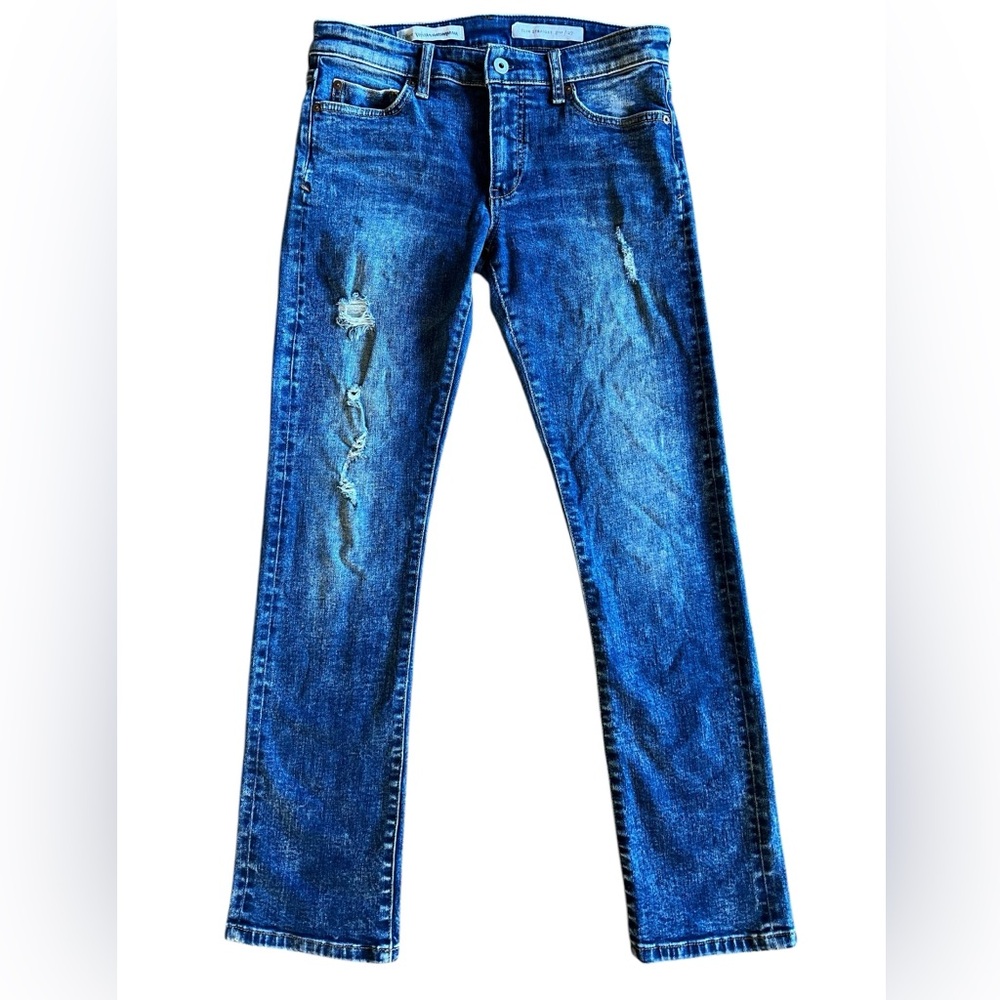 PILCRO‎ x Anthropologie Slim Straight Blue Jeans Sz 27 Distressed Stretch Denim